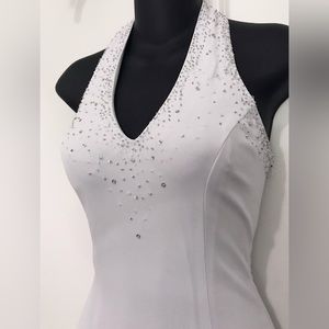 Niki Livas White Prom Evening Gown Formal Sequins and Beading